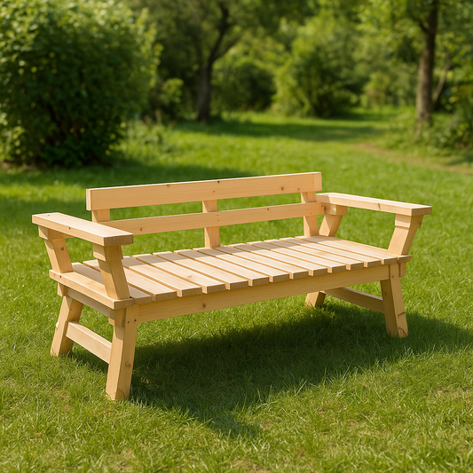 Дървен градински триместен диван – масивна конструкция 180×65×45 см