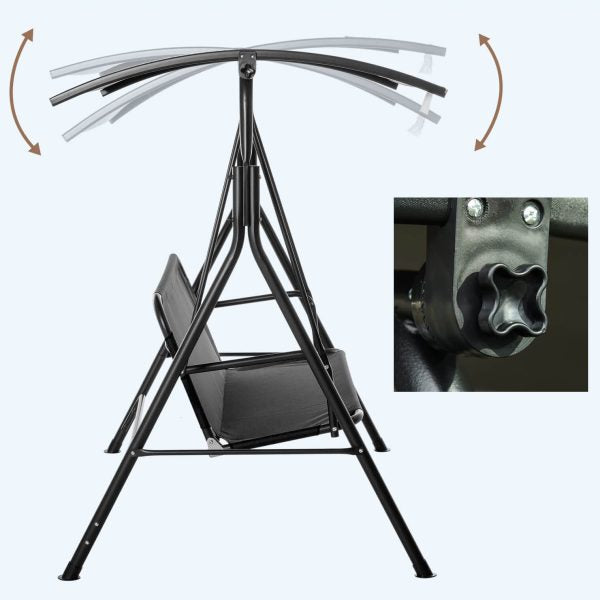 Градинска люлка със сенник – метална конструкция, 170×110×153 см, черна