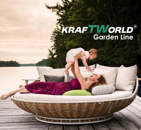 Градинско ратаново легло/люлка Cancun: Ø160 см с възглавници и масичка