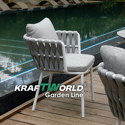 Градински комплект Рига: 4 алуминиеви стола с възглавници + маса Ø90 см