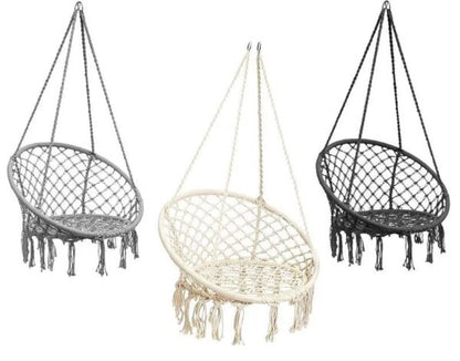Висящо гнездо Макраме  – Градинска Въжена Люлка – Бяла, Сива и Черна