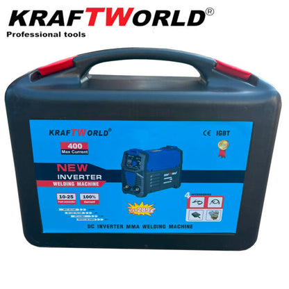 Инверторен Електрожен 400А KraftWorld + Соларни Очила – с Дисплей, Куфар, Кабели, Маска, Чукче