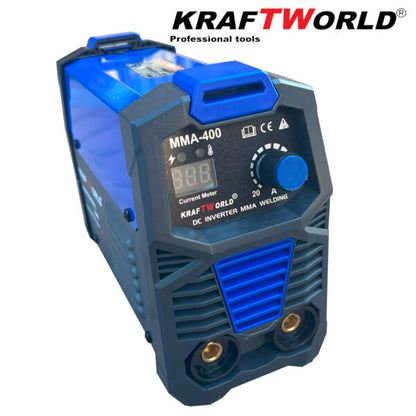 Инверторен Електрожен 400А KraftWorld + Соларна Маска – с Дисплей, Куфар, Кабели, Маска, Чукче