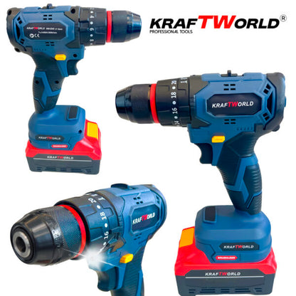 Комплект Акумулаторни Безчеткови Машини 4в1 от Kraftworld Ъглошлайф,Гайковерт,Винтоверт и Перфоратор