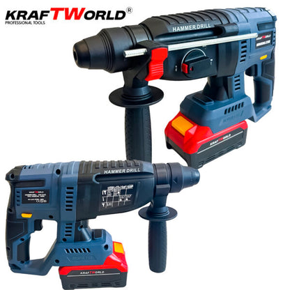 Комплект Акумулаторни Безчеткови Машини 4в1 от Kraftworld Ъглошлайф,Гайковерт,Винтоверт и Перфоратор