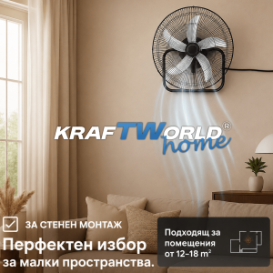 Вентилатор 3в1 KraftWorld Home 45см стоящ, настолен и стенен