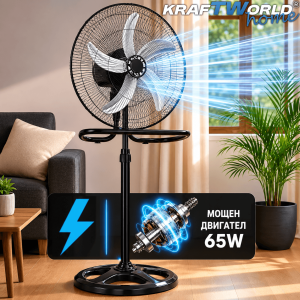 Вентилатор 3в1 KraftWorld Home 45см стоящ, настолен и стенен