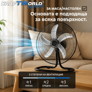 Вентилатор 3в1 KraftWorld Home 45см стоящ, настолен и стенен