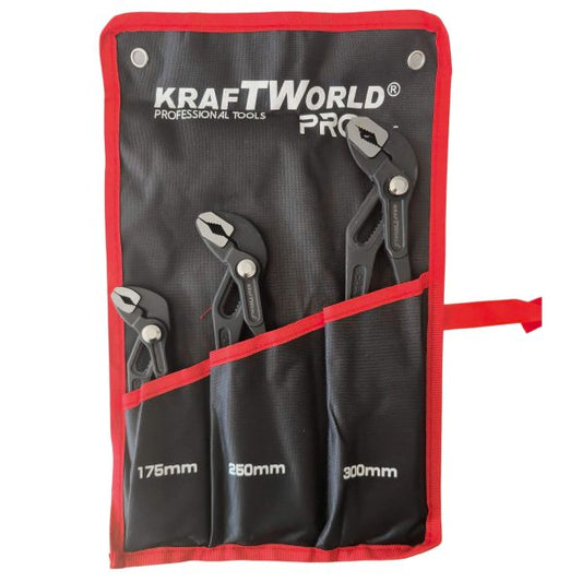 Комплект Водопроводни Клещи тип гарги Kraftworld pro – 3 части 175 мм, 250 мм, 300 мм с калъф