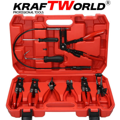Комплект клещи за скоби на водни съединения 9 части KraftWorld – професионален