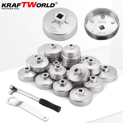 Комплект за маслени филтри KRAFTWORLD – 23 част – алуминиеви чашки