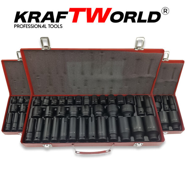 Комплект ударни вложки 35 части KraftWorld – 1/2″, 8–32 мм, шестостенни