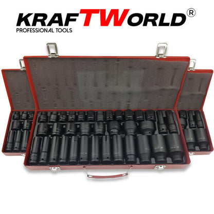 Комплект ударни вложки 35 части KraftWorld – 1/2″, 8–32 мм, шестостенни