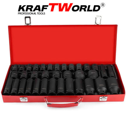 Комплект ударни вложки 35 части KraftWorld – 1/2″, 8–32 мм, шестостенни