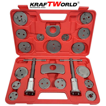 KrafTWorld 21 части – Професионален комплект за сваляне на спирачни цилиндри с ляво и дясно въртене