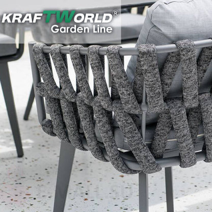 Градински комплект Хага: 4 алуминиеви стола с възглавници + маса Ø90 см