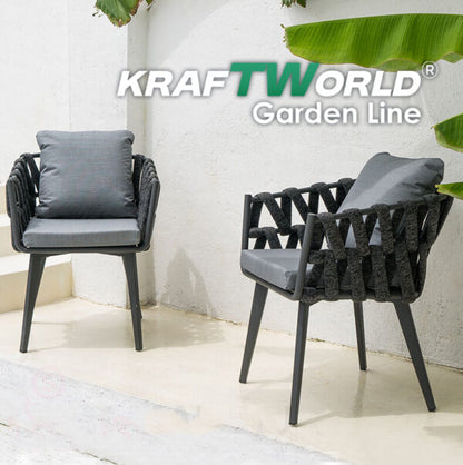 Градински комплект Хага: 4 алуминиеви стола с възглавници + маса Ø90 см