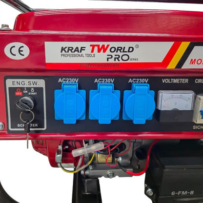 Четиритактов Бензинов генератор 4.5 kW с дистанционно запалване KraftWorld PRO Агрегат за ток с електрически старт и акумулатор