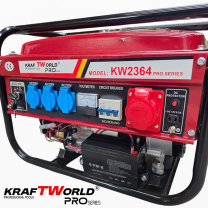 Четиритактов Бензинов генератор 4.5 kW с дистанционно запалване KraftWorld PRO Агрегат за ток с електрически старт и акумулатор