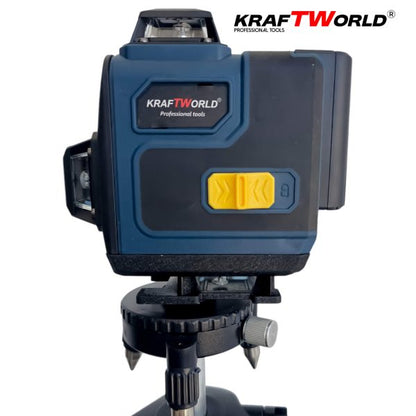 Лазерен нивелир Кraftworld 4×360° с тъчскрийн бутони, дистанционно и тринога в куфар