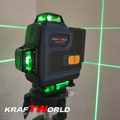 Лазерен нивелир Кraftworld 4×360° с тъчскрийн бутони, дистанционно и тринога в куфар