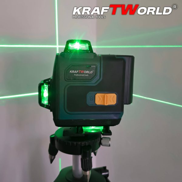 Лазерен нивелир Кraftworld 4×360° с тъчскрийн бутони, дистанционно и тринога в куфар