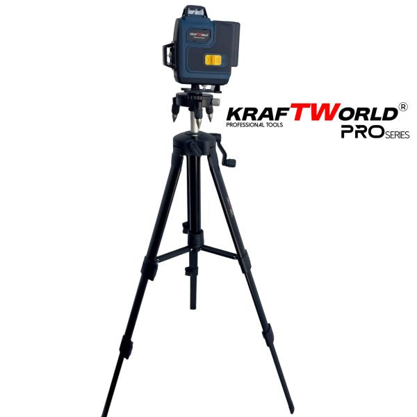 Лазерен нивелир Кraftworld 4×360° с тъчскрийн бутони, дистанционно и тринога в куфар