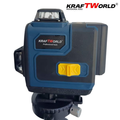 Лазерен нивелир Кraftworld 4×360° с тъчскрийн бутони, дистанционно и тринога в куфар