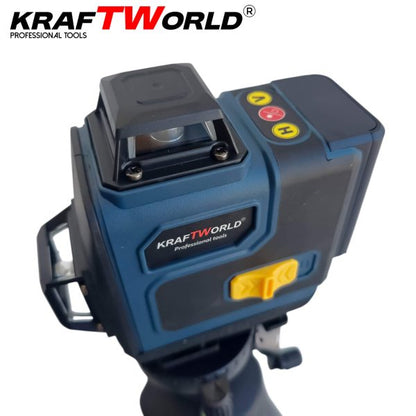 Лазерен нивелир Кraftworld 4×360° с тъчскрийн бутони, дистанционно и тринога в куфар