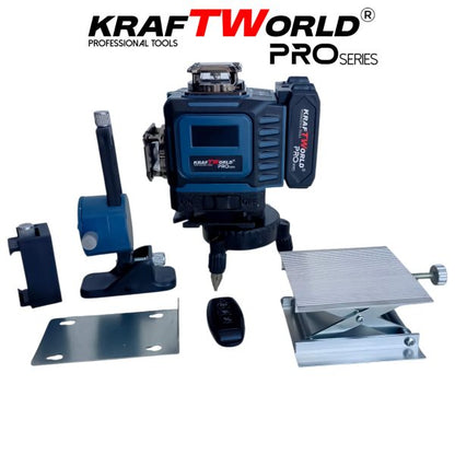 Лазерен нивелир Kraftworld PRO 4×360° с тъчскрийн дисплей, дистанционно и пълен комплект в куфар