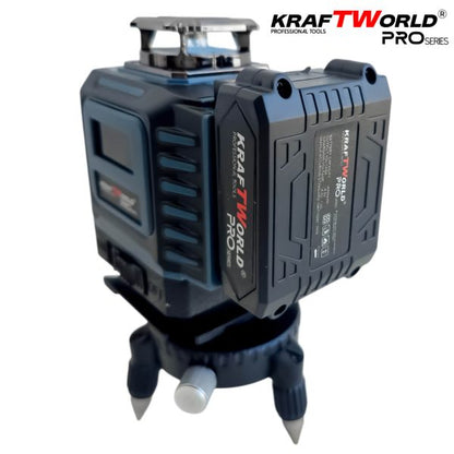 Лазерен нивелир Kraftworld PRO 4×360° с тъчскрийн дисплей, дистанционно и пълен комплект в куфар