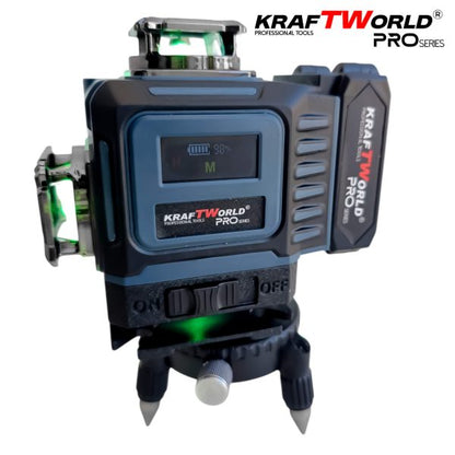 Лазерен нивелир Kraftworld PRO 4×360° с тъчскрийн дисплей, дистанционно и пълен комплект в куфар