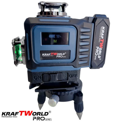 Лазерен нивелир Kraftworld PRO 4×360° с тъчскрийн дисплей, дистанционно и пълен комплект в куфар