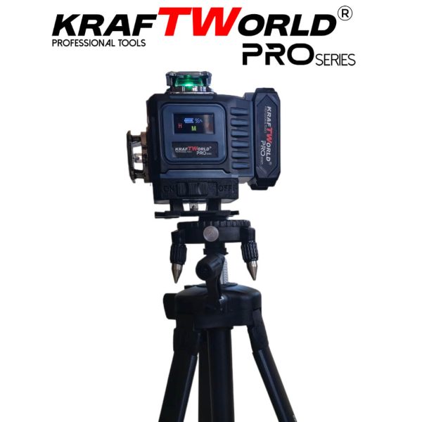 Лазерен нивелир Kraftworld PRO 4×360° с тъчскрийн дисплей, дистанционно и пълен комплект в куфар