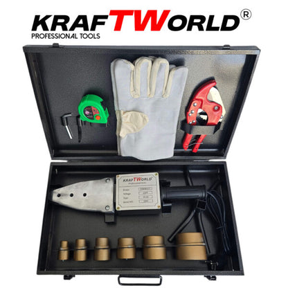 Поялник за полипропиленови тръби Ф20–63 мм KraftWorld 2500W Лепачка за ППР + ножица и ръкавици