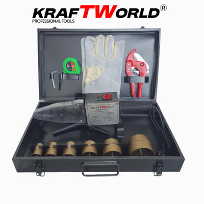 Поялник за полипропиленови тръби Ф20–63 мм KraftWorld 2500W Лепачка за ППР + ножица и ръкавици