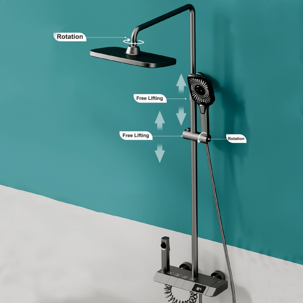 Душ система Luno с термостат и LED дисплей – тропически душ, ръчен и хигиенен душ