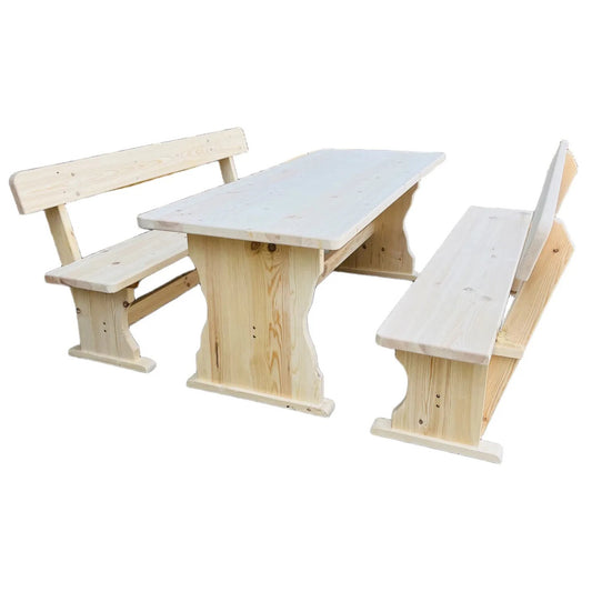 Дървен градински комплект „Баварски“ – маса и две пейки от масив 200×80 см