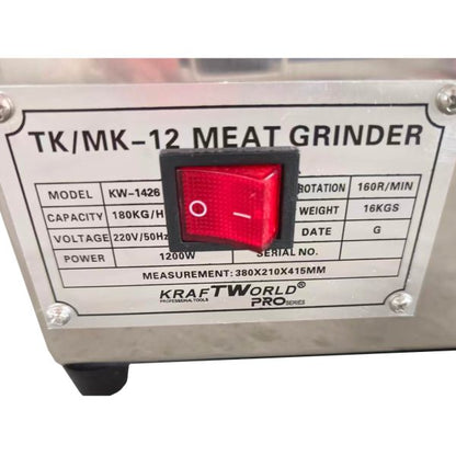Електрическа Месомелачка KraftWorld TK/MK-12 | 1200W, 180 кг/ч, Неръждаема Стомана