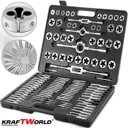 Комплект 110 части за резба KraftWorld | Метчици и плашки в куфар