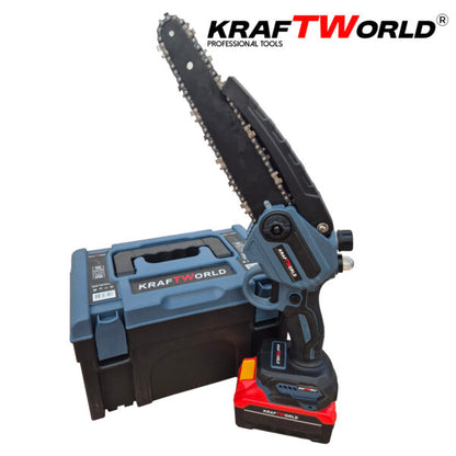 Мини резачка за клони KraftWorld с автоматично омасляване,две батерии и две вериги