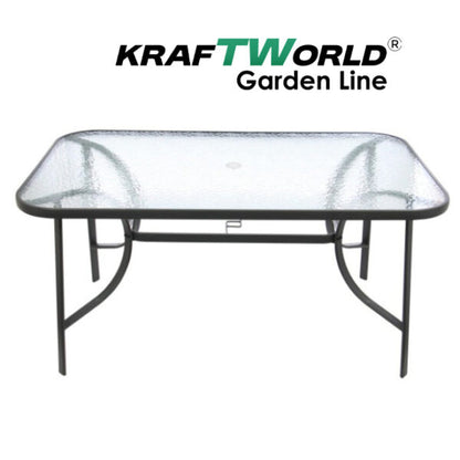 Метален Градински сет Napoli 7 части – Маса с Термо Стъкло и 6 Текстилни Стола