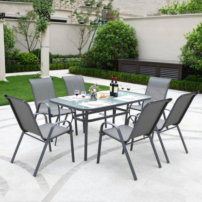Метален Градински сет Napoli 7 части – Маса с Термо Стъкло и 6 Текстилни Стола