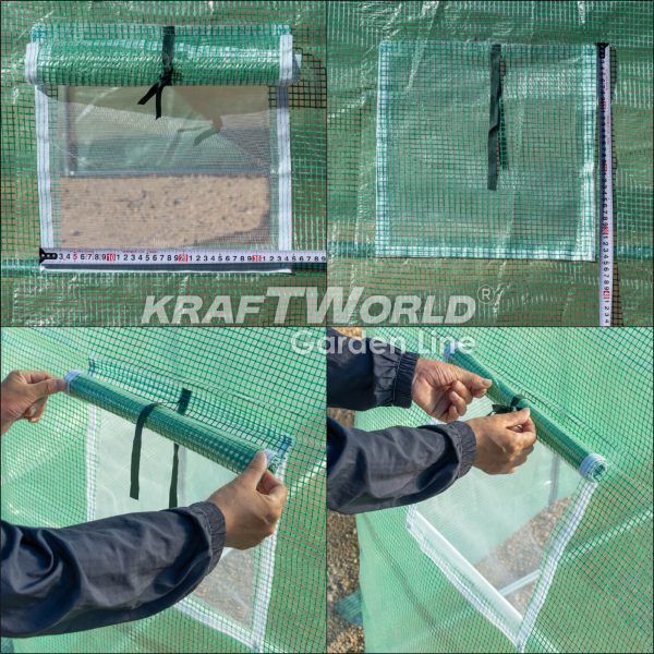 Премиум тунелна оранжерия/парник KraftWorld 8×3×2м – 16 прозореца, стоманена конструкция,армирано покритие