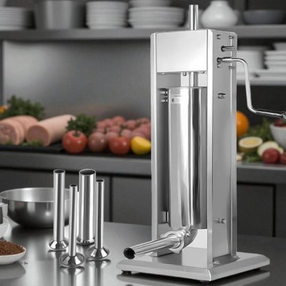 Професионална Вертикална пълначка за наденици и колбаси 5 L – неръждаема стомана, двускоростна