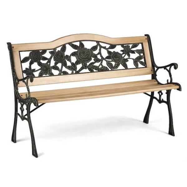 Градинска пейка Verona – дърво и чугун с декоративна облегалка