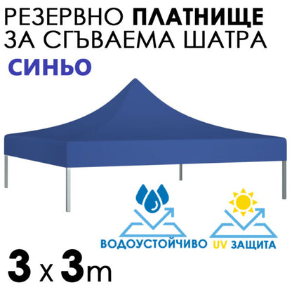 Синьо платнище за шатра 3×3 – Водоустойчиво и UV защитено покривало за градинска сгъваема тента