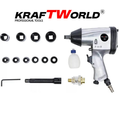 KraftWorld Нископрофилен Хидравличен Крик 3T и Гайковерт с 17 Части