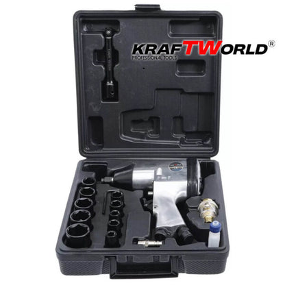 KraftWorld Нископрофилен Хидравличен Крик 3T и Гайковерт с 17 Части