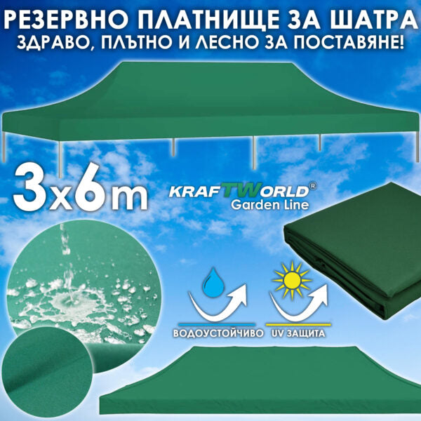 Зелено платнище за шатра 3×6 м – водоустойчиво и UV защитено покривало